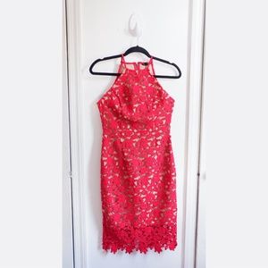 GUESS SEXY RED FULL LACE HALTER DRESS
